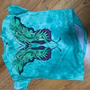 Green, butterfly print shirt